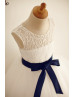 Ivory Lace Handkerchief Tulle Skirt Keyhole Back Flower Girl Dress